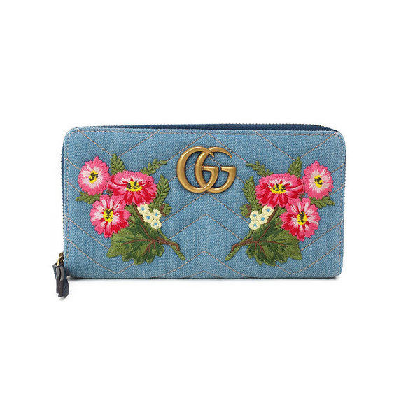 Gucci Floral GG Wallet Marmont Zip Long Embroidered - Picture 1 of 5